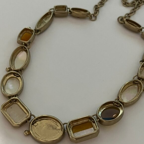 Fall inspired Yellow Orange Brown and Mother of Pearl Necklace 19" - Picture 5 of 9